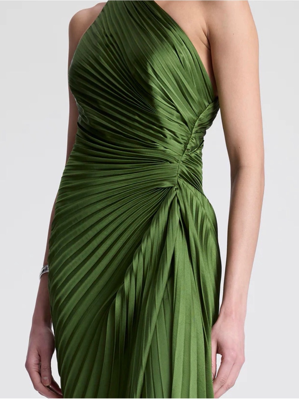 A.L.C. One-Shoulder Olive Green Pleated Gown - Picture 2 of 3